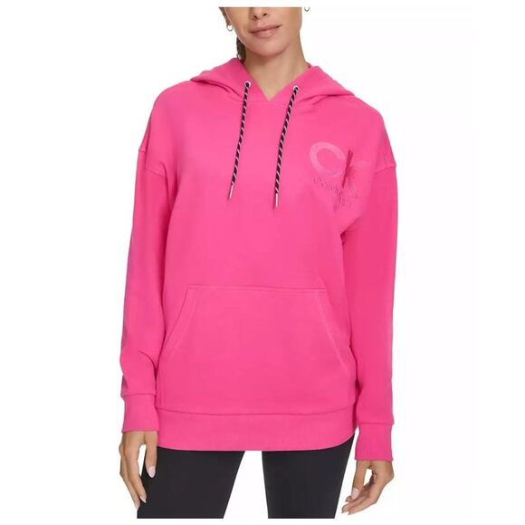 NWT Calvin Klein Eco Fleece Pullover Hooded Sweatshirt Hot Pink M - Picture 1 of 10